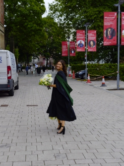 Maddie walking down towards the Grand Hall.